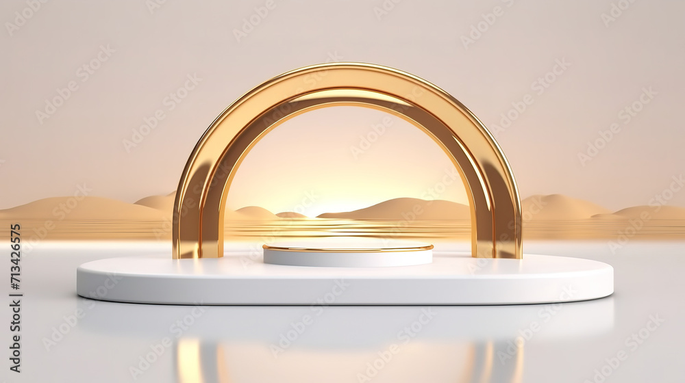 Podium on sand background display with sunshade and shadow on the background Podium on sand background display with sunshade and shadow on the background