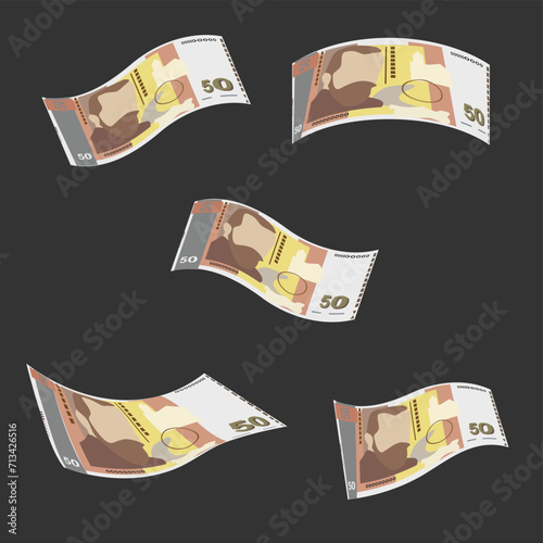 Bulgarian Lev Vector Illustration. Bulgaria money set bundle banknotes. Money bag 50 BGN. Flat style. Isolated on white background. Simple minimal design.