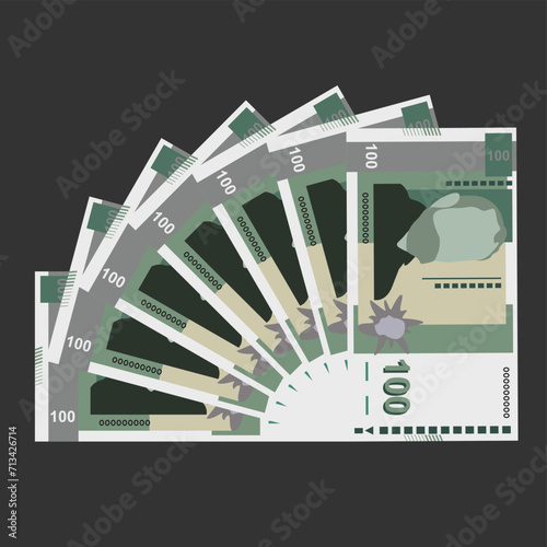 Bulgarian Lev Vector Illustration. Bulgaria money set bundle banknotes. Paper money 100 BGN. Flat style. Isolated on white background. Simple minimal design.