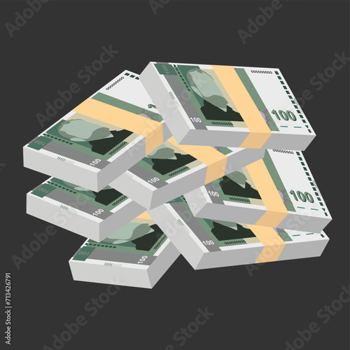 Bulgarian Lev Vector Illustration. Bulgaria money set bundle banknotes. Paper money 100 BGN. Flat style. Isolated on white background. Simple minimal design.