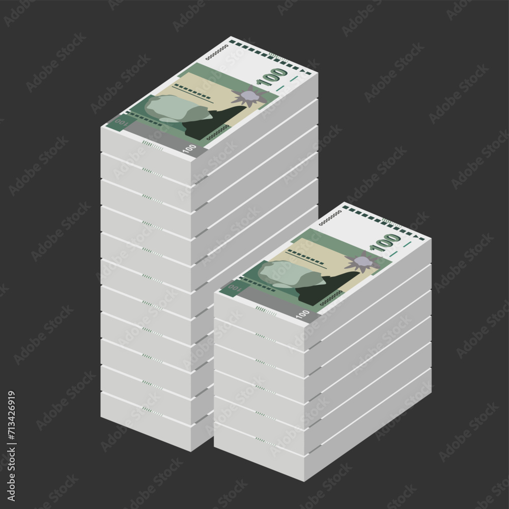 Bulgarian Lev Vector Illustration. Bulgaria money set bundle banknotes. Paper money 100 BGN. Flat style. Isolated on white background. Simple minimal design.