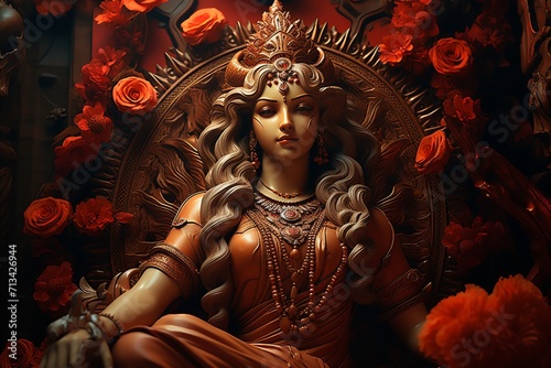 Navratri festival. Beautiful indian goddess Durga Mata in vibrant celebrations of hindu culture photo
