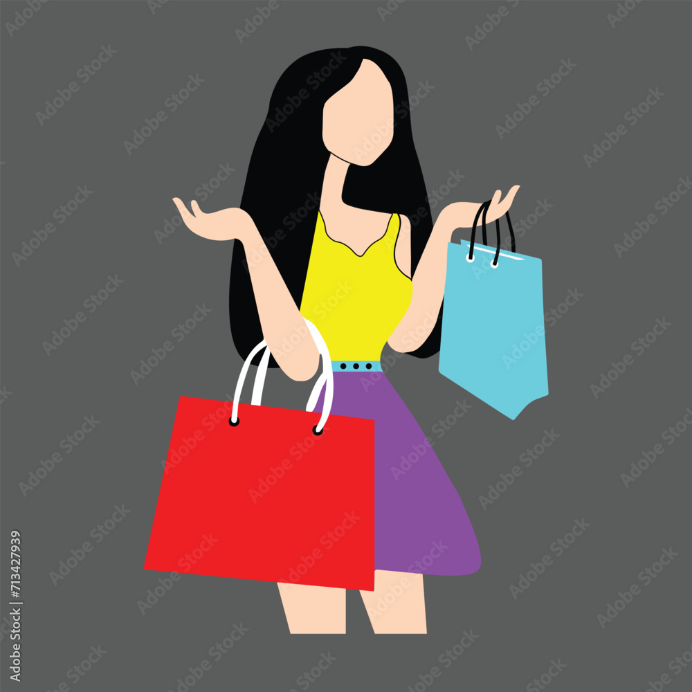  
Woman with shopping bags at the mall of Vector Illustration.
