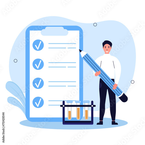 Medical tests illustration set. Doctor collects urine and blood tests, records the results in the patient's medical record.
Health care and medicine concept. Vector illustration.