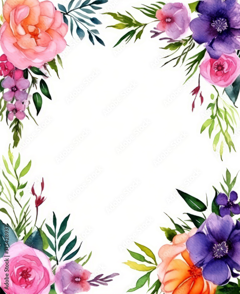 watercolor floral flower illustration border square for wedding invitation design