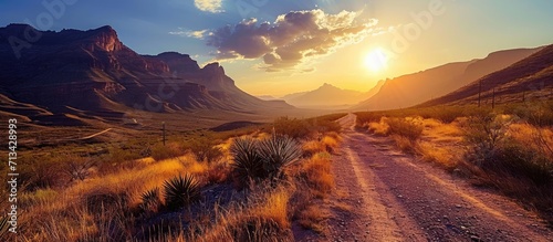 A spectacular sunrise from Glenn Springs Road Big Bend National Park United States. Copy space image. Place for adding text