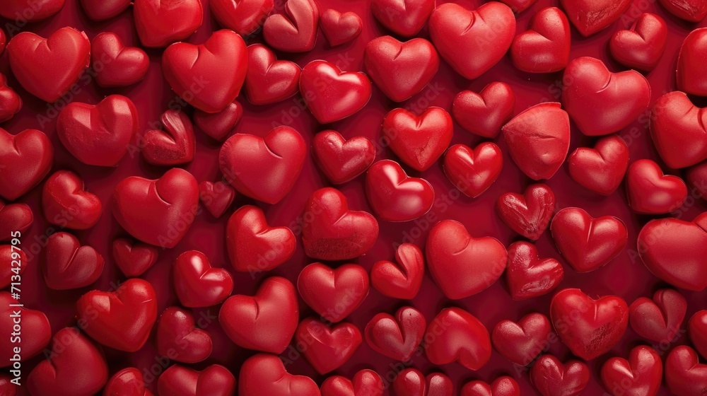 Abundant Love in Red - A Sea of Bright Hearts Against Stark Red in a Valentine's Day Concept Abundant Love in Red - A Sea of Bright Hearts Against Stark Red in a Valentine's Day Concept