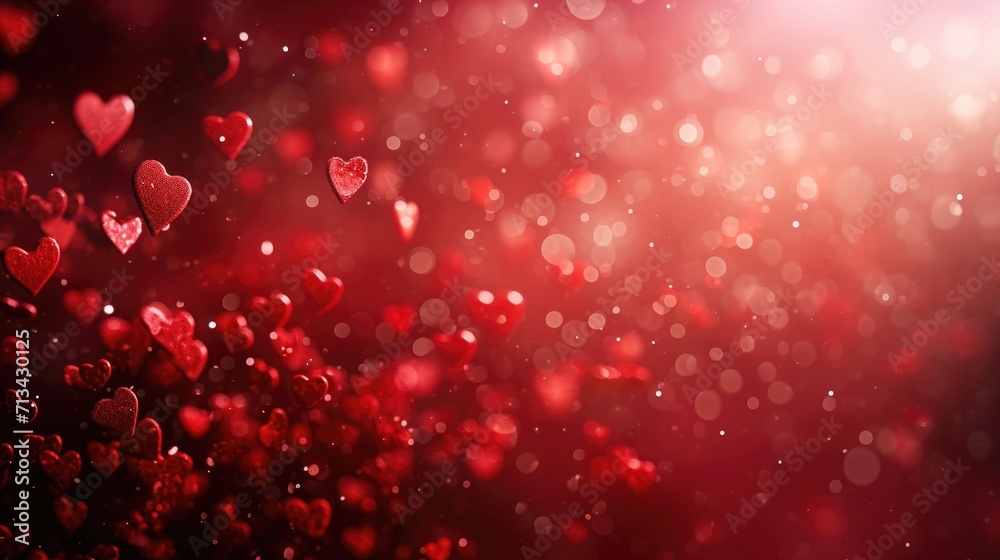 Floating Hearts Bokeh - Elongated Panoramic Red Background in a Valentine's Day Concept Floating Hearts Bokeh - Elongated Panoramic Red Background in a Valentine's Day Concept