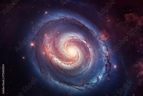 Background with spiral galaxy nebula in space. Generative AI