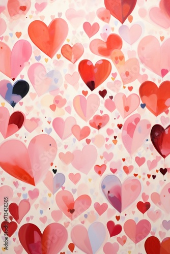 Joyful Heart Abundance - Vibrant Red and Pink Hearts Scattered on White in a Valentine's Day Concept