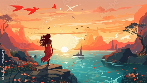 a girl with lots of butterfly AI-generated