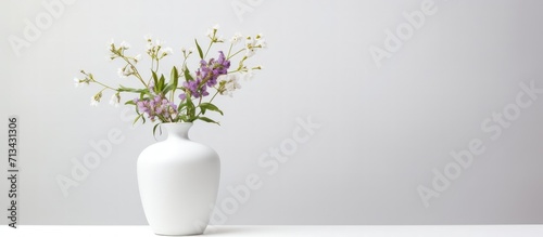 Luxury wall and vase with beautiful flowers in vase decoration, textured wall, empty space. Generative AI.