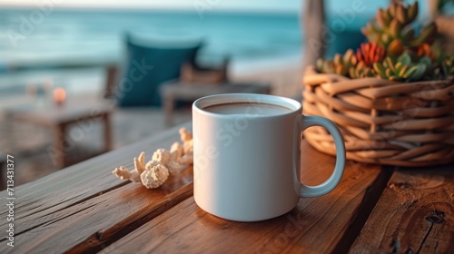 white blank coffee mug mockup with a summer theme photo