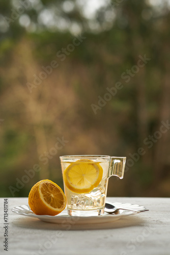 Cup of tea with ice and lemon