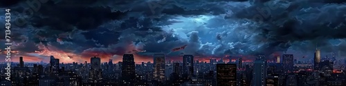 dark night sky with storm clouds over city sky scene
