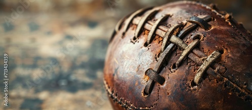Vintage leather football with top laces. Copy space image. Place for adding text
