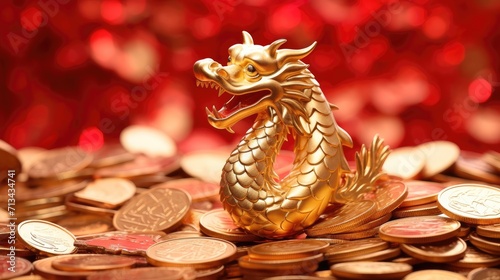 Large golden dragon made of golden coins bring prosperity for dragon year