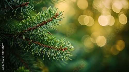 a close up of a pine tree with blurry background 