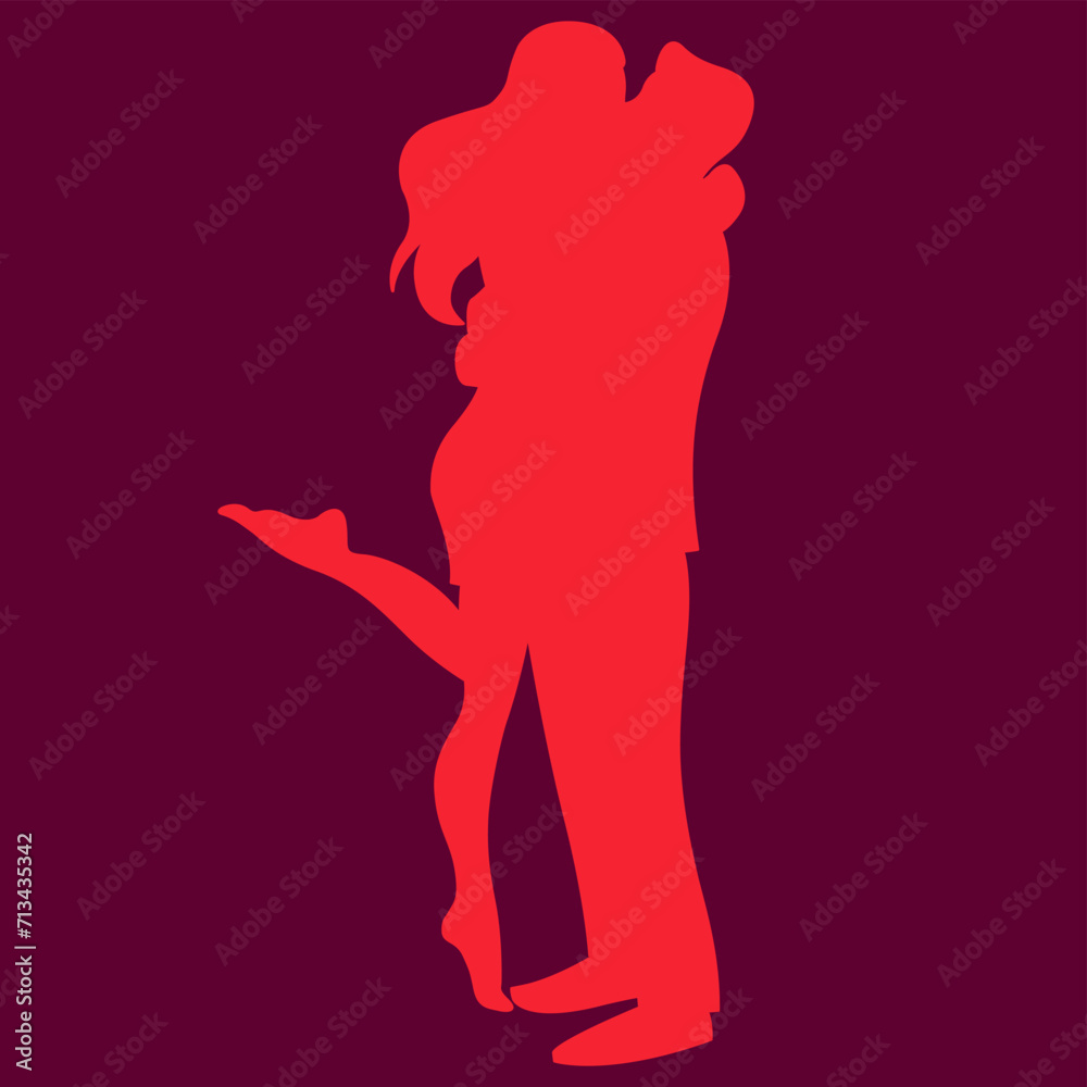 vector illustration of a silhouette of two hugging people in love in a pink color palette. useful for Valentine's Day or International Hug Day cards, flyers, wedding invitations, declarations of love.