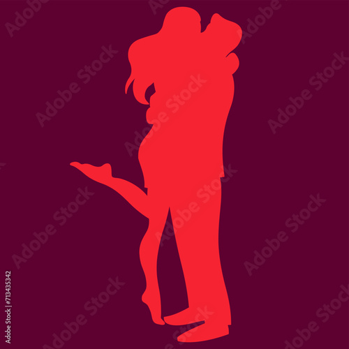 vector illustration of a silhouette of two hugging people in love in a pink color palette. useful for Valentine's Day or International Hug Day cards, flyers, wedding invitations, declarations of love.