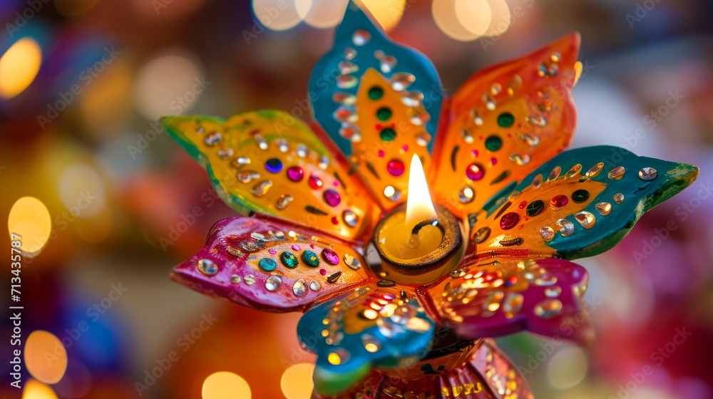 Close up of a colorful Diwali lantern     