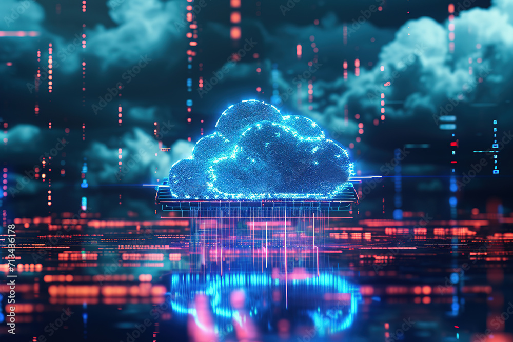 Image of cloud storage Beautiful futuristic background, hi-tech technology.