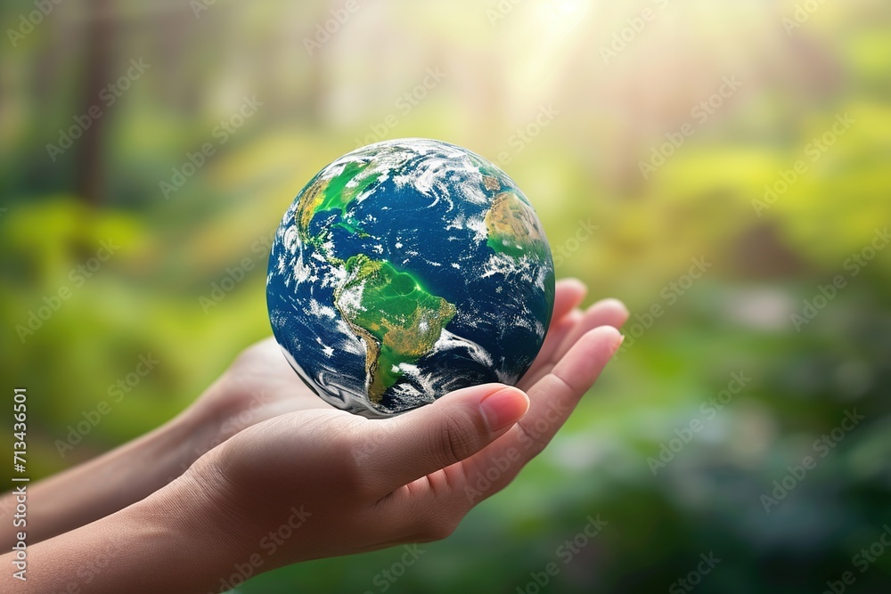Hands Safeguarding the Green Globe: Business and Ecology in Harmony, concept of environmental conservation, saving the world, pollution-free. Hands Safeguarding the Green Globe: Business and Ecology in Harmony, concept of environmental conservation, saving the world, pollution-free.