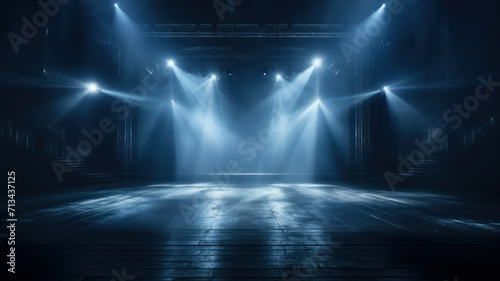 Empty stage with spotlights and smoke. Stage background. Stage lights