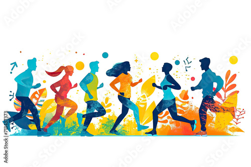 Ilustraci  n estilo Flat Design de personas corriendo hacia una meta  representando la idea de logro y   xito  