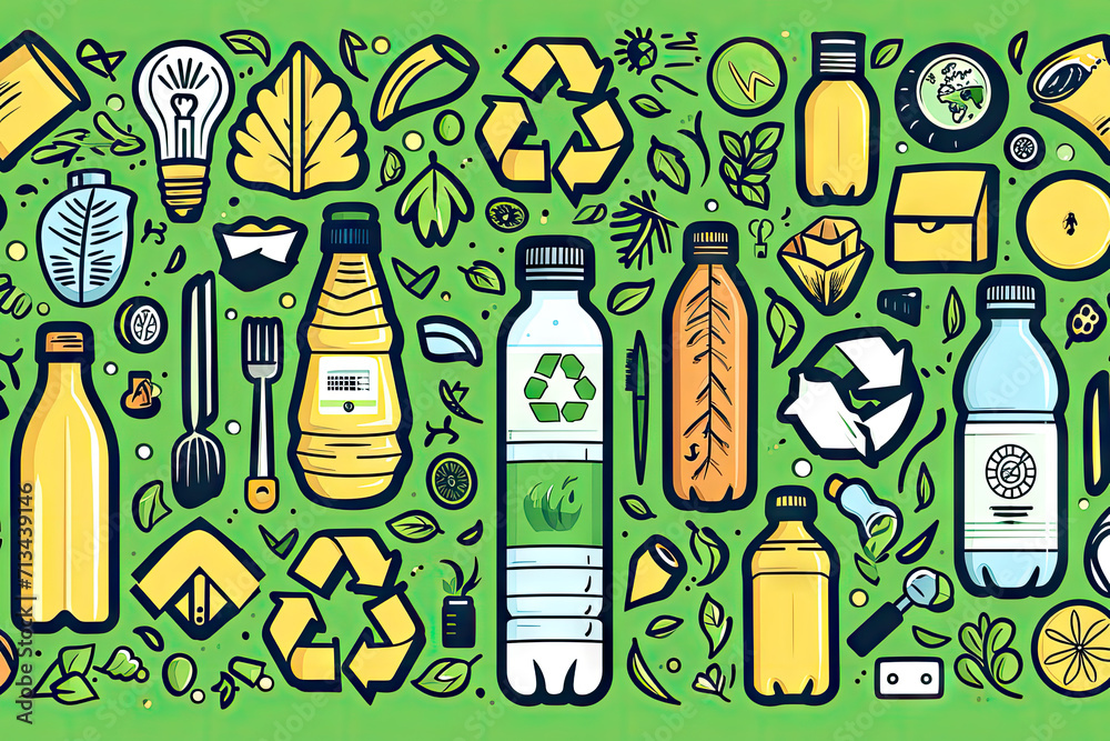 Ilustración con Iconos que representan la reutilización y reciclaje en una economía circular Ilustración con Iconos que representan la reutilización y reciclaje en una economía circular