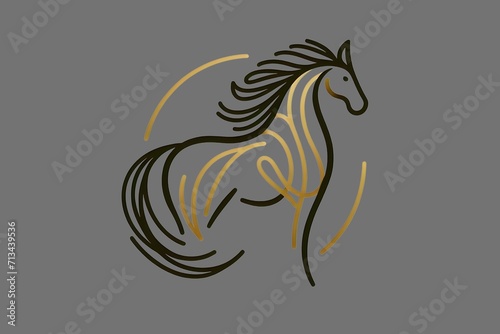 Horse Line Art with golden and Black lines  Horse Printable Art  Ai generated