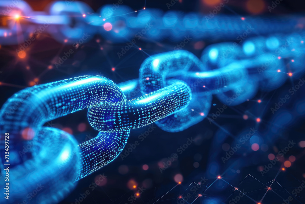 Ilustración con cadenas que representan la seguridad y transparencia en las transacciones financieras basadas en blockchain Ilustración con cadenas que representan la seguridad y transparencia en las transacciones financieras basadas en blockchain
