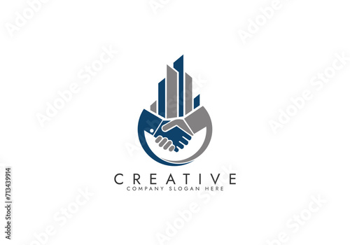 property business logo with handshake vector