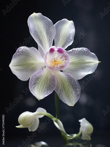 A glassmorphism orchid, delicate and ethereal, with transparent petals