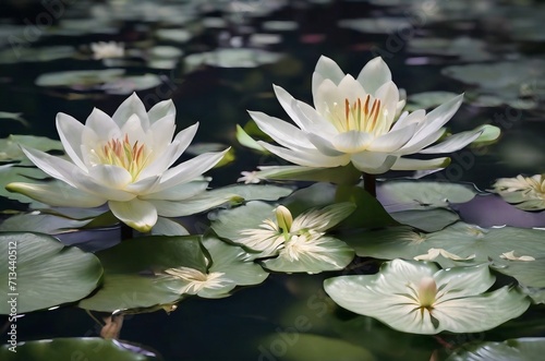 A serene glassmorphism pond adorned with transparent lilies, their petals glistening like crystals