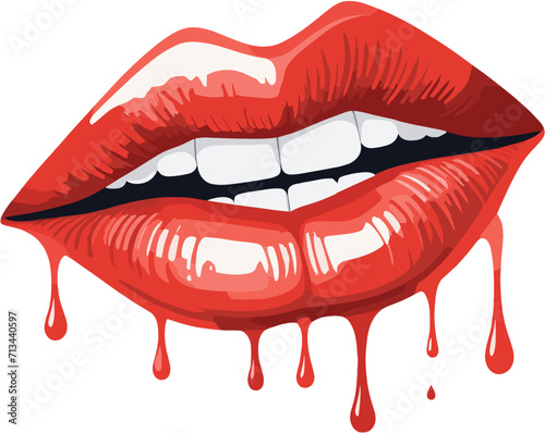 Beautiful melting red lips isolated illustration in transparent background