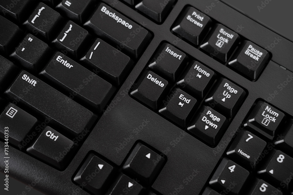 close-up black keyboard, office environment, computer peripherals, computer technologies and the IT industry, online learning, digital work routine, blogging and social media close-up black keyboard, office environment, computer peripherals, computer technologies and the IT industry, online learning, digital work routine, blogging and social media