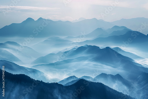Mountain landscape with clouds in the morning, Landscape concept, generative ai © João Macedo