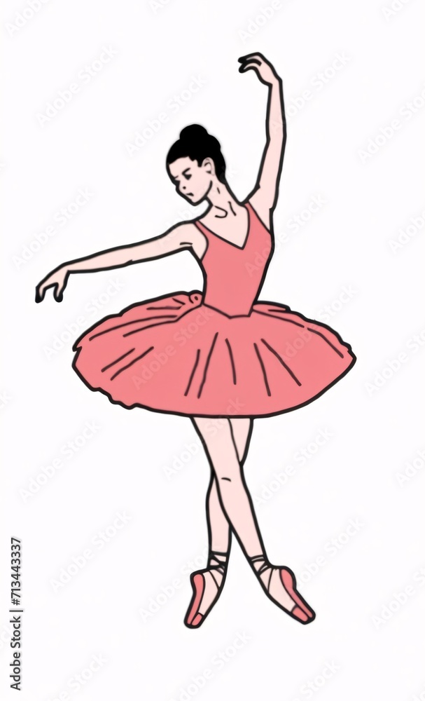 minimalist linear drawing of a ballet dancer pink dress and pink point shoes. minimalist linear drawing of a ballet dancer pink dress and pink point shoes.