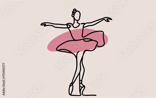 minimalist linear drawing of a ballet dancer pink dress and pink point shoes. © Graphic Gem Market