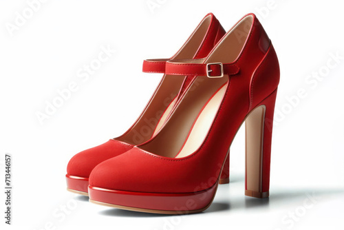 A red heeled shoe isolated on solid white background. ai generative
