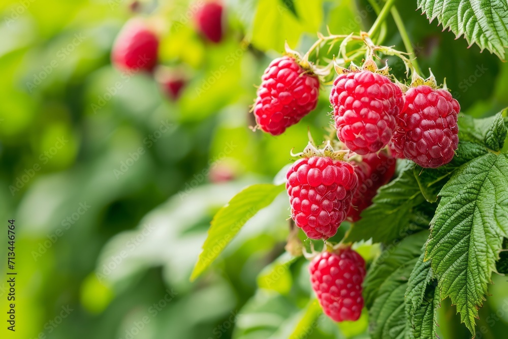 Growing raspberries harvest and producing vegetables cultivation. Concept of small eco green business organic farming gardening and healthy food Growing raspberries harvest and producing vegetables cultivation. Concept of small eco green business organic farming gardening and healthy food