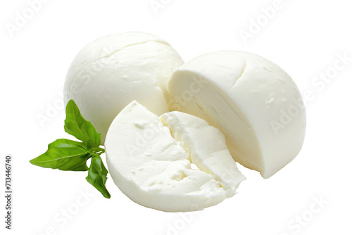 mozzarella cheese and basil on transparent or white background photo