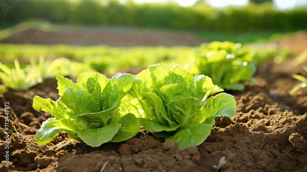 Lush garden with growing cabbage and lettuce, a vibrant mix of fresh vegetables in nature's embrace Lush garden with growing cabbage and lettuce, a vibrant mix of fresh vegetables in nature's embrace