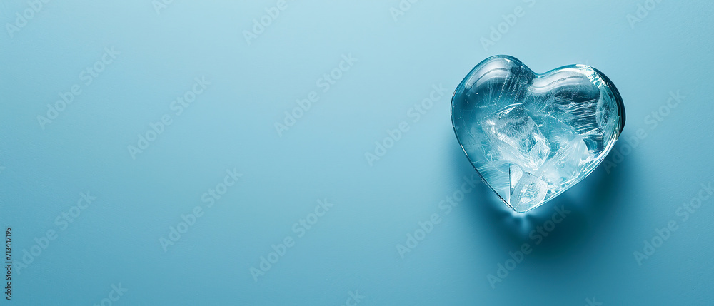 Frozen ice crystal in the shape of a heart. Flat layout. Valentine's Day concept. . Generative AI Frozen ice crystal in the shape of a heart. Flat layout. Valentine's Day concept. . Generative AI