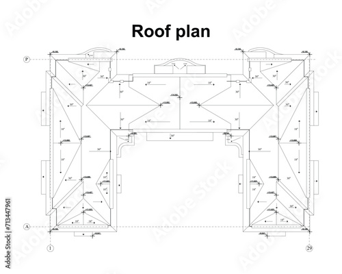 Vector architectural project of a multistory building roof