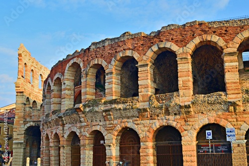 view of the famous Arena of Verona, a Roman amphitheater located in Piazza Bra in the historic center of Verona in Italy photo