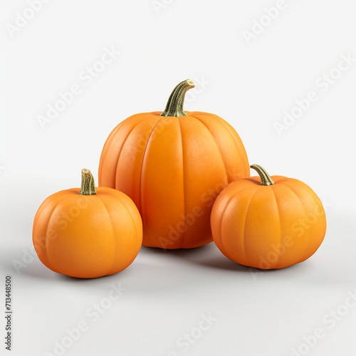 Three orange pumpkins isolated on white background. 