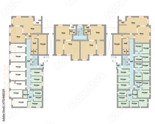 Vector architectural project of a business or commercial center floor plan	
