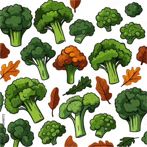 Set of handdrawn broccoli part of an Autumn collection featuring flat style elements isolated on